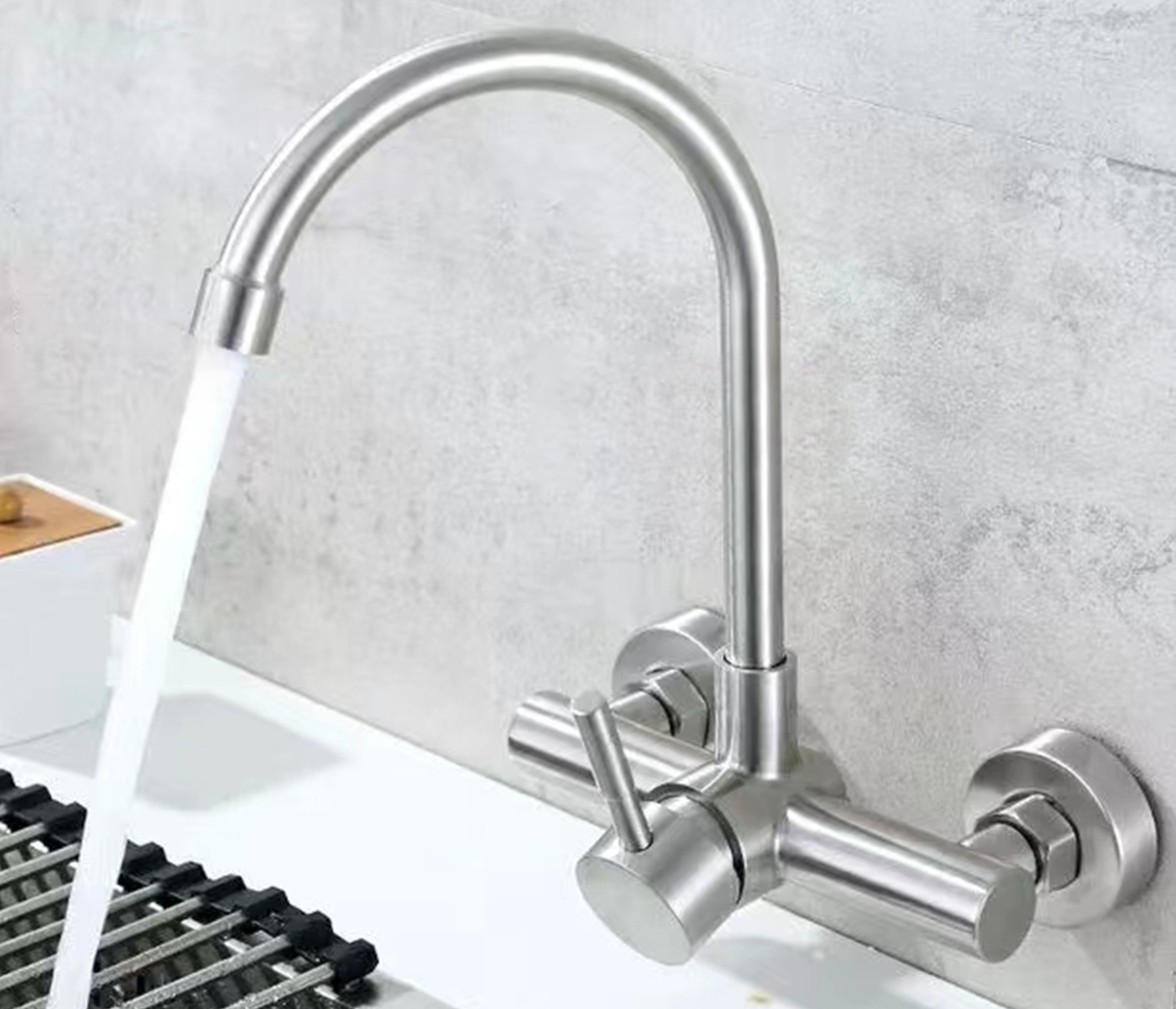 In-wall stainless steel hot and cold faucet