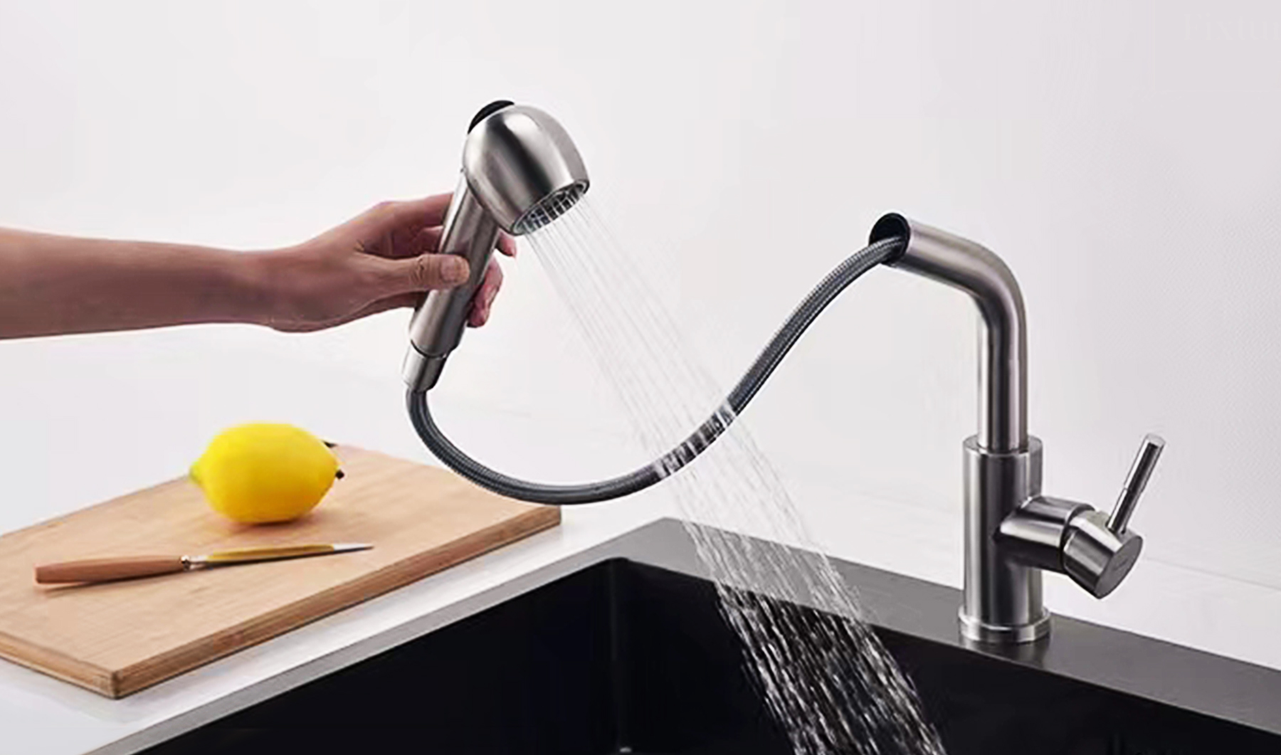 Retractable stainless steel sink hot and cold faucet